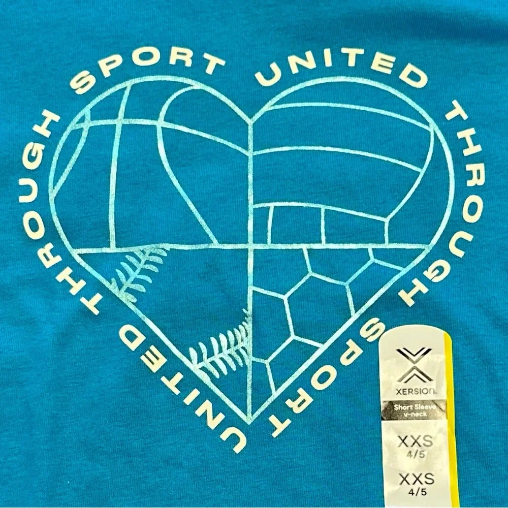 Xersion Girls Teal United Through Sport Tshirt NWT Size XXS 4/5